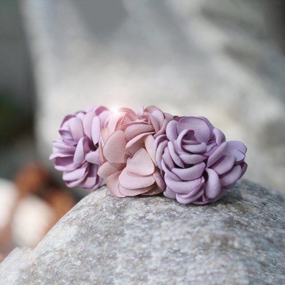 Handmade Satin Pink Rose Flower Lavender Beautiful Hair Barrette Clip for Her - Picture 6 of 11
